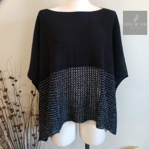 🆕RAYA- Black Oversized Two Tone Knit Sweater w/Wide Sleeves - Picture 3 of 12
